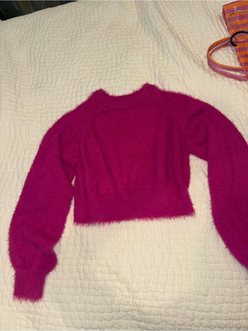 Olivaceous Fuchsia Cropped Fuzzy Sweater